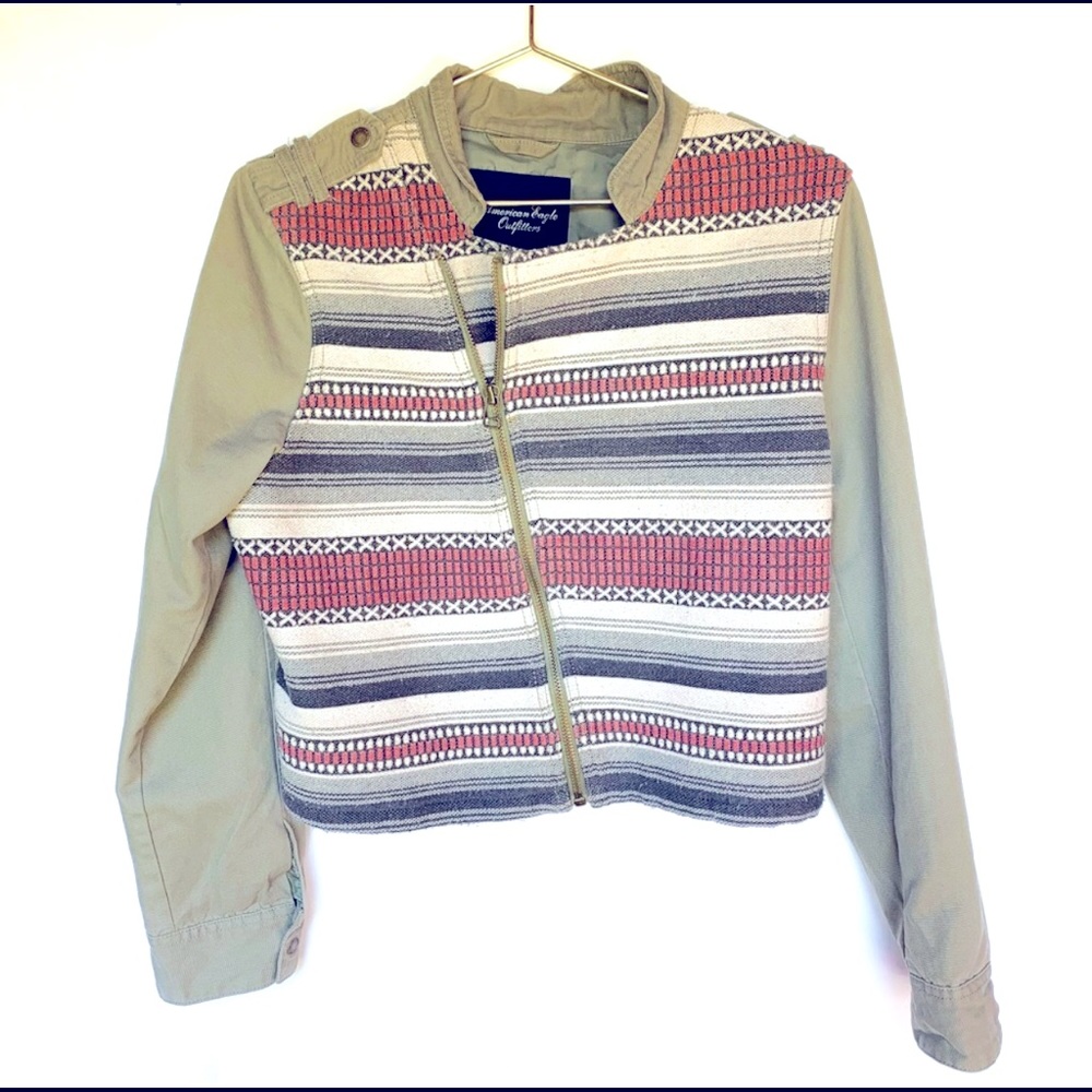 American Eagle Army Green Asymmetrical Jacket